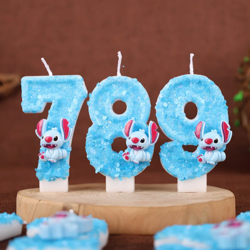 شمعة عيد ميلاد رقمية كرتونية زرقاء اللون لتزيين كعكة عيد الميلاد وأعياد الميلاد شمعة مصنوعة يدويًا