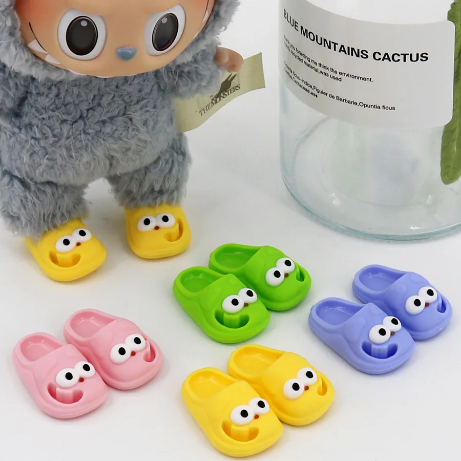 2pcs/pair Cute Doll Shoes 3.7cm Cartoon Mini Shoes For Labubu Big Fish Small Body Small Cloth Slippers Keychain Accessories Toys