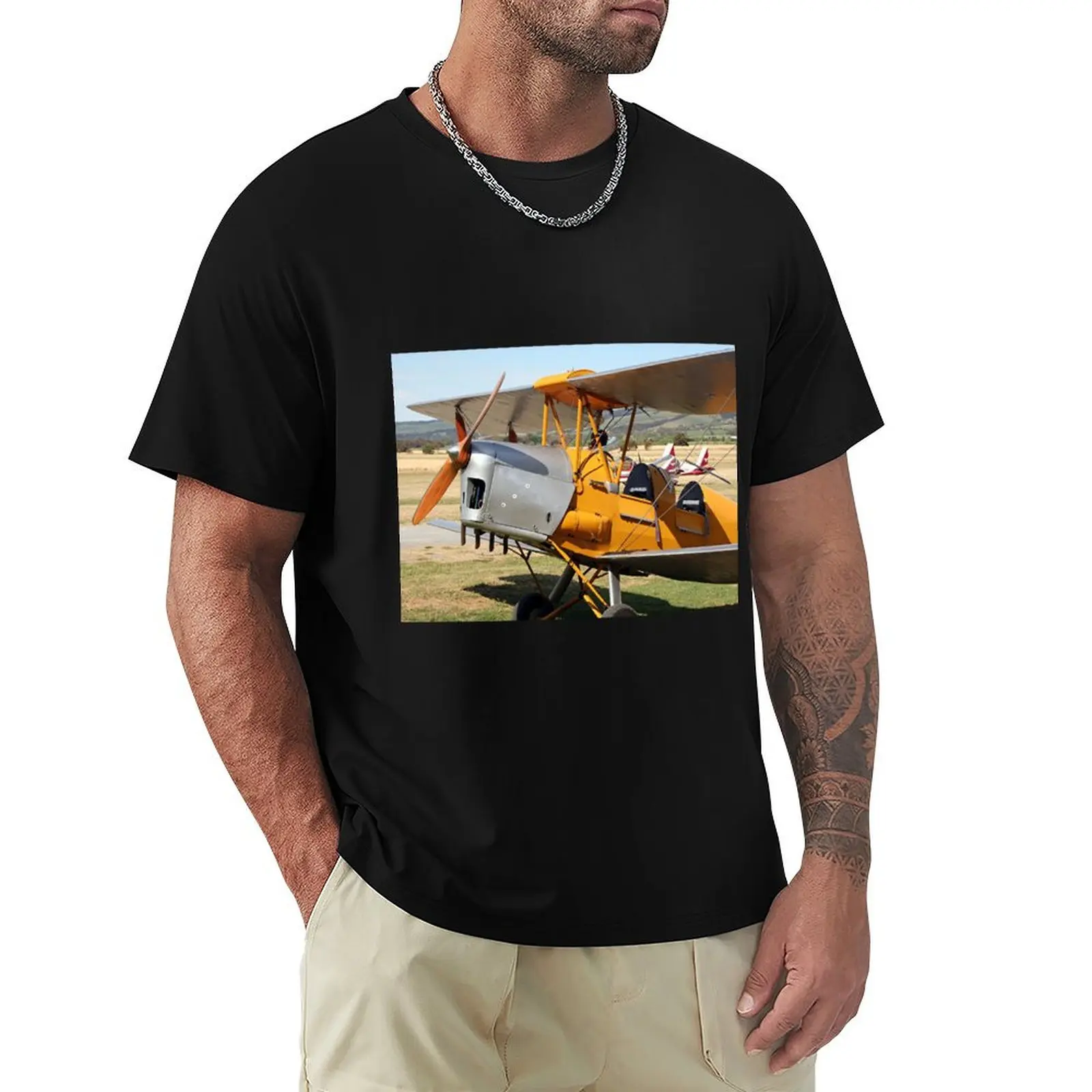 

Tiger Moth biplane aircraft T-Shirt Large Size Loose Casual Tee