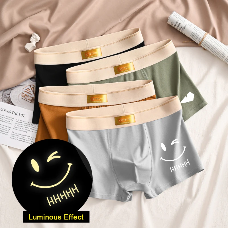 Новые мужские трусы, мужские хлопковые светящиеся шорты, подарок, флуоресцентные мужские трусы, мужские трусы, боксеры, нижнее белье