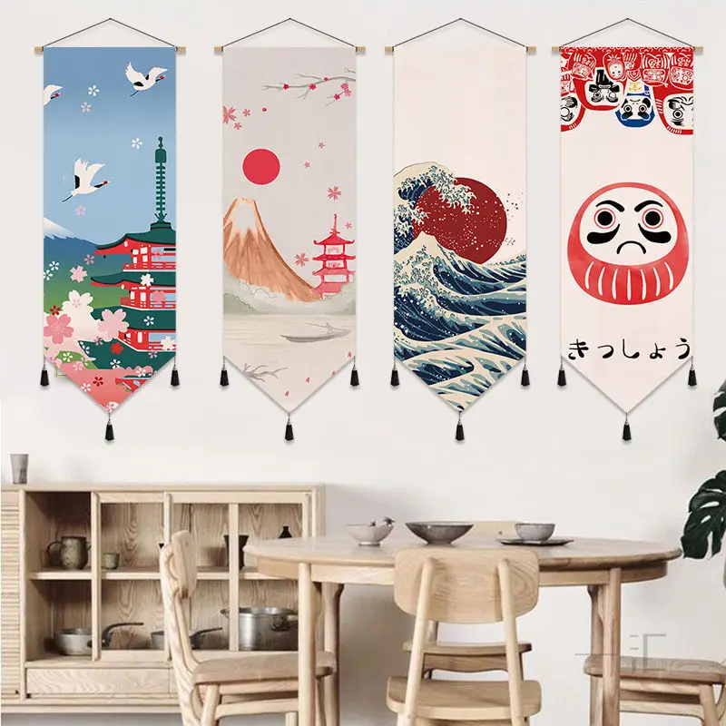 Japanese Style Living Tea Room Decoration Tapestry ins Background Wall Hanging Cloth Shop Window Art Hanging Painting