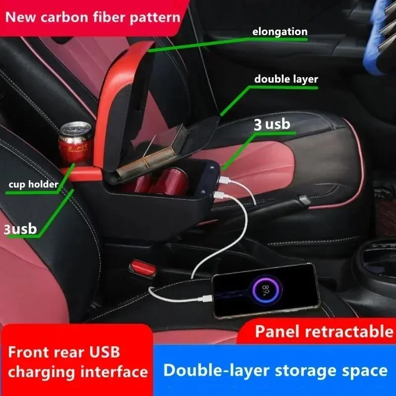 Nueva caja de reposabrazos para Hyundai I20, reposabrazos de cuero, consola central, accesorios de almacenamiento, gran espacio, USB de doble capa