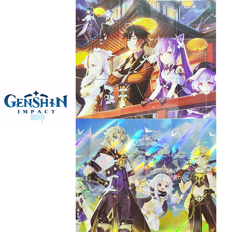 Genshin Impact 18pcs/set Puzzle card Aether Dainsleif Anime characters Collection flash card Cartoon toy hristmas birthday gift