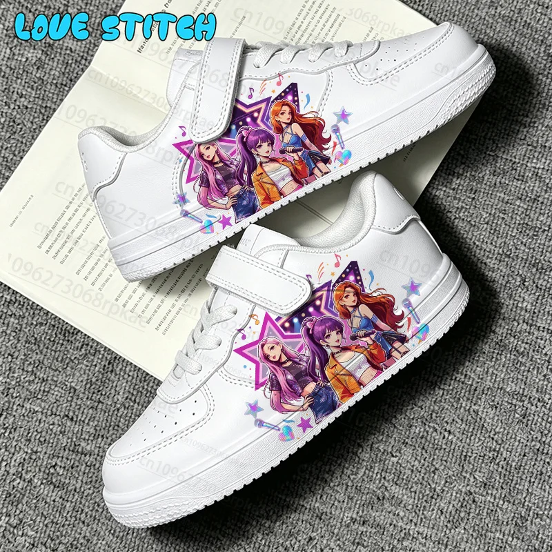 2026 Hot Selling Children Cartoon Star Graphic Print White Series Sneakers Wear Resistant Comfortable Girls Footwear