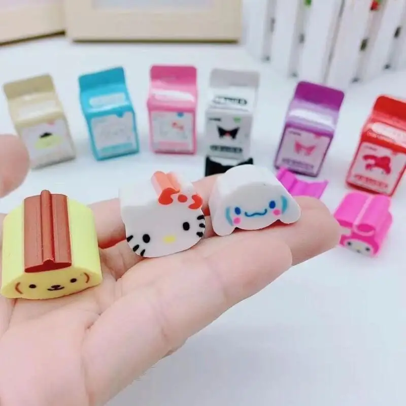 

12Pcs Sanrio Pencil Eraser Cute Anime Hello Kitty Melody Kuromi Cinnamoroll Student Stationery Erasers Student School Supplies