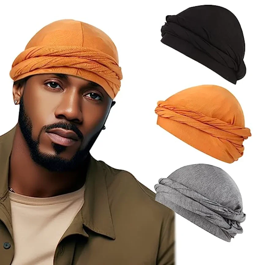 Turban Vintage pour hommes, bandeau Vintage pour hommes, Turban extensible en Modal et Satin, écharpe pour cheveux