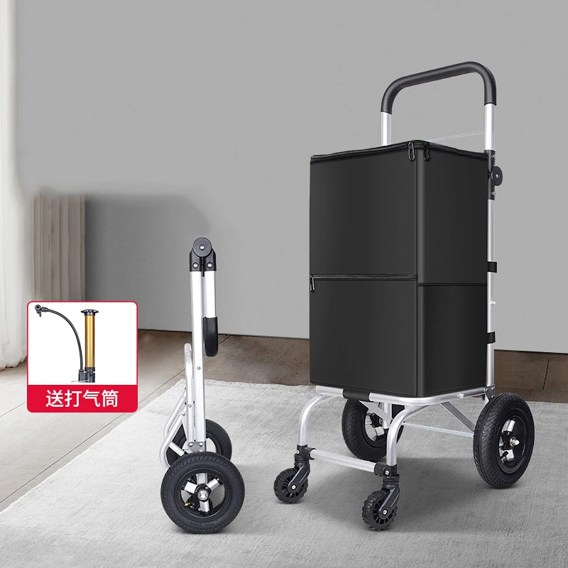 Home Portable Shopping Cart Universal Wheel Trailer Handcart with Oxford Cloth Storage Bag Multi-function Dual Purpose Cart