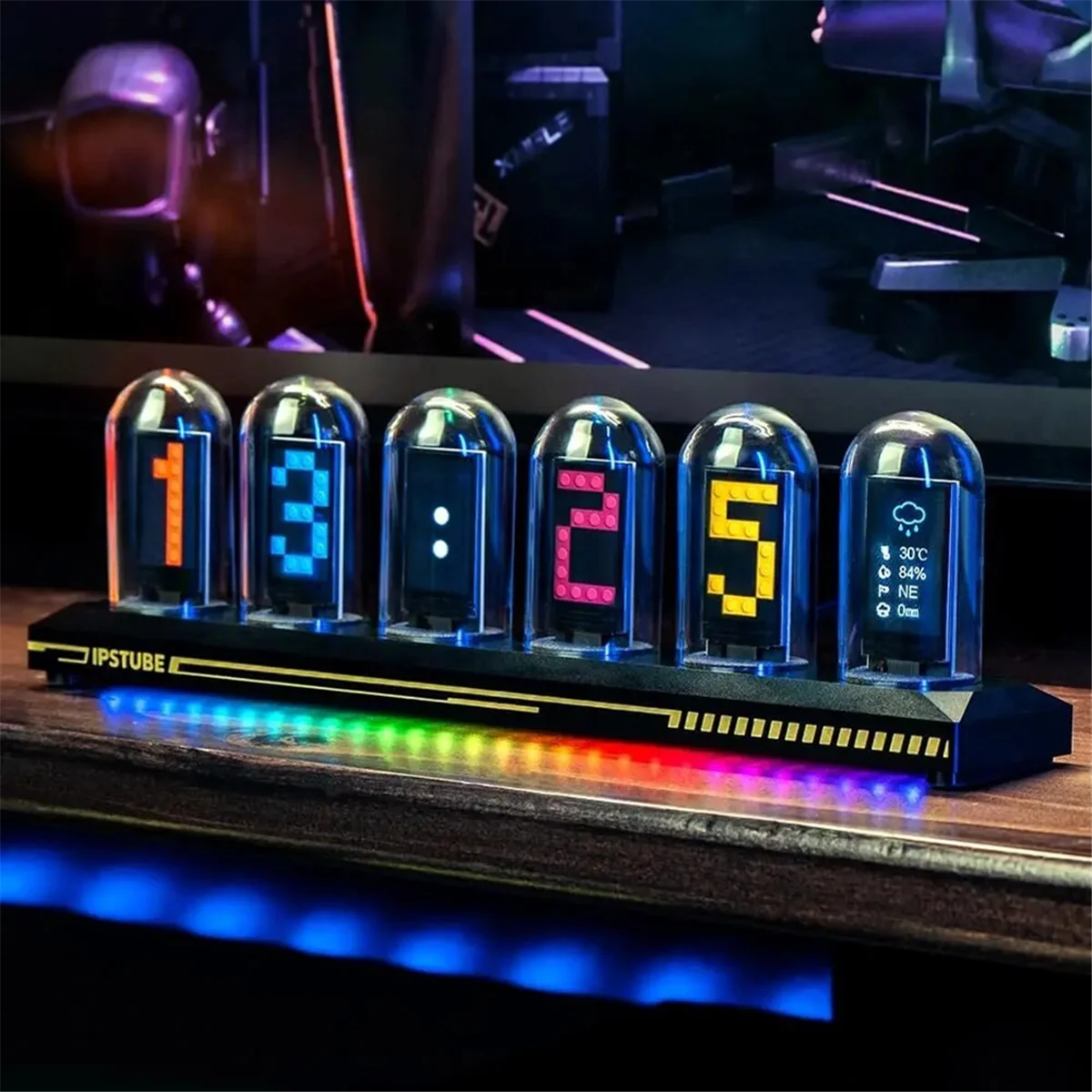 

DIY LED Nixie Tube Clock RGB IPS Color Screen Digital Clock Glows WIFI Analog Clocks for Esports Game Desktop Decor-ABRJ