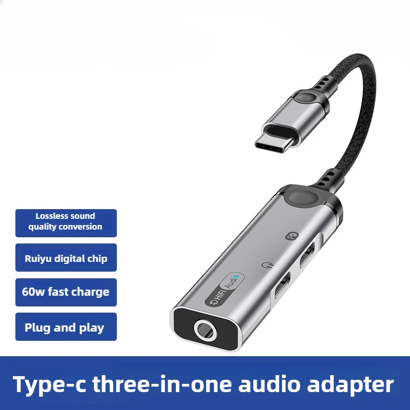 

Suitable for IPad Google Type-C Adapter 3.5mm Three in One Headphone Connector Live Call U Shield 60W