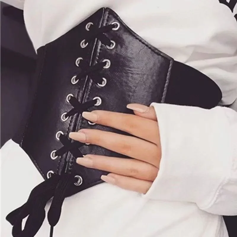 Gothic Punk Corset Wide Belts Pu Leather Cummerbunds Slimming Body Waistband for Women Sexy Elastic Waist Belts Costumes Sashes