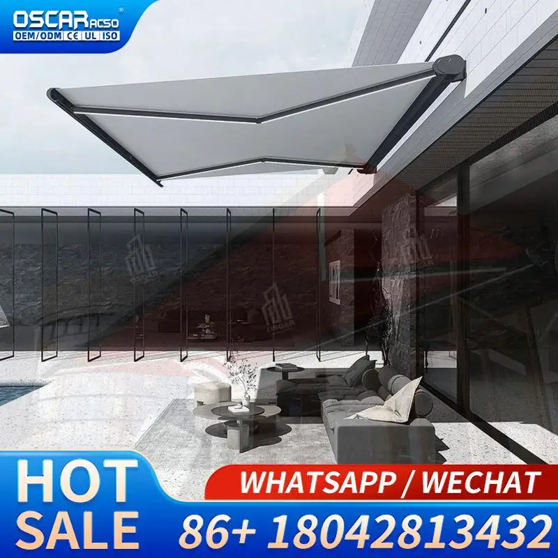 Retractable Outdoor Awning 6m Remote Controlled Aluminum White Full size for Patio Balcony Camping Luxury Expandable Retractable