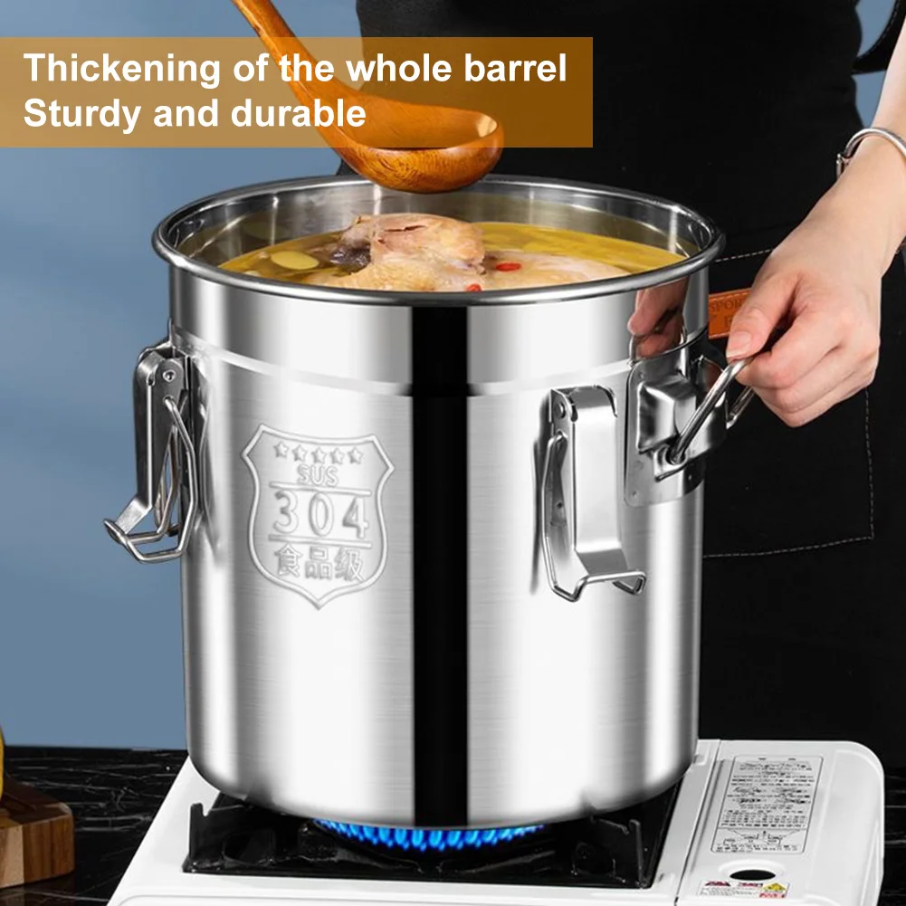 6/12/21/33L Stainless Steel Food Oil Sugar Milk Storage Bucket with Seal Lid with Handles for Household Kitchen Bar Restaurants