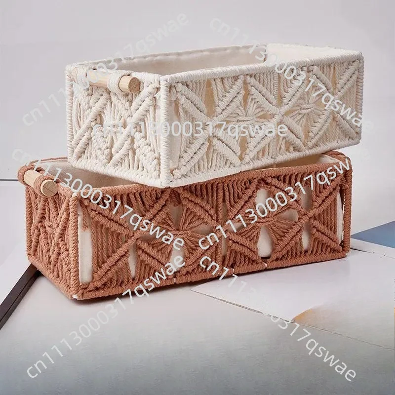 Cotton Rope Woven Storage Basket Desktop Toy Storage Box Dustproof Organizer European Style Home Cross Border