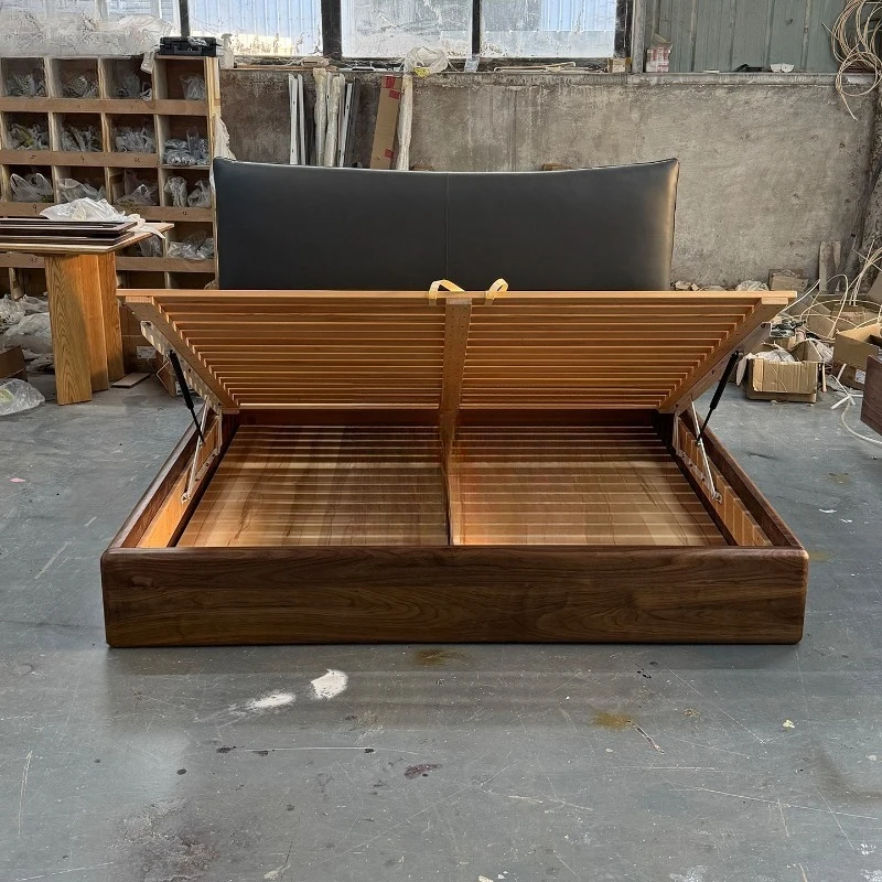 North American black walnut log bed All solid wood air pressure storage bed 1.8 meters Master bedroom marriage bed