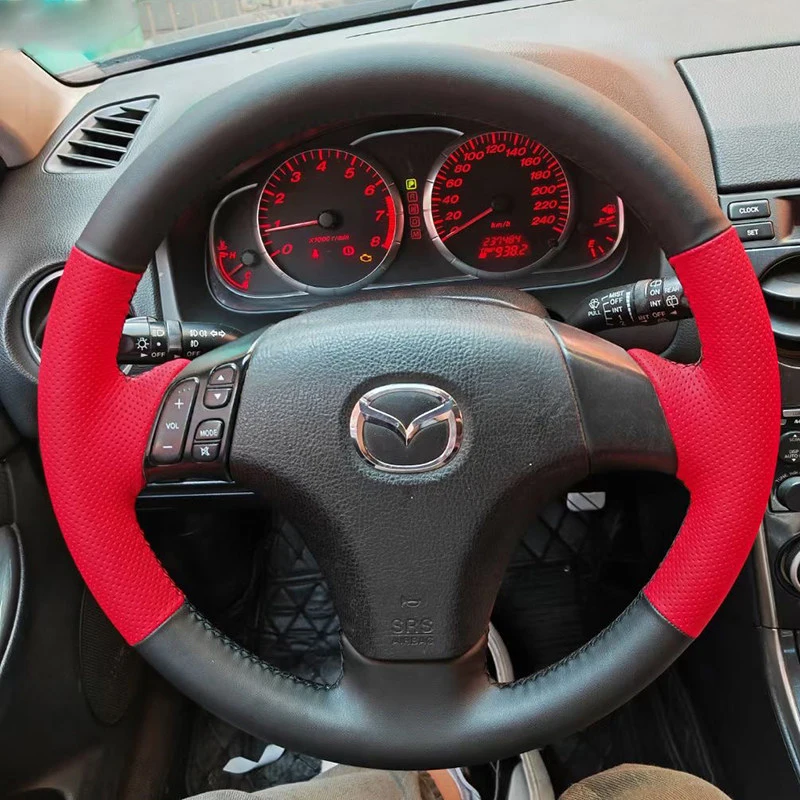 DIY Hand Sewing Leather Steering Wheel Cover for Mazda 6 Atenza 2004-2015 Mazda 3 2010-2012 Mazda 5 Anti-slip Car Interior