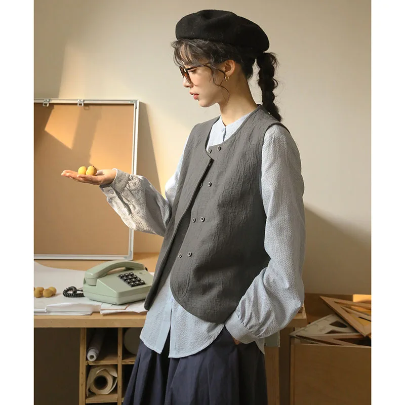 

Vests Waistcoats Thin Womens Vest Unisex Spring Linen Abstract Flat-Needle O-Collar Simplicity Foldable Flaps Gift Artistic Sexy