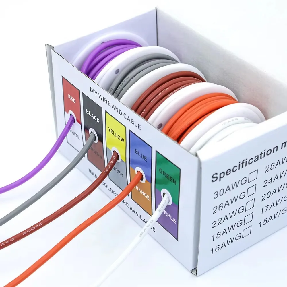 18/20/22/24 AWG 25m/box Super Soft Silicone Wire Heat Resistant Flexible Tinned Copper Stranded Cable DIY 5 Colors Mix Electirc