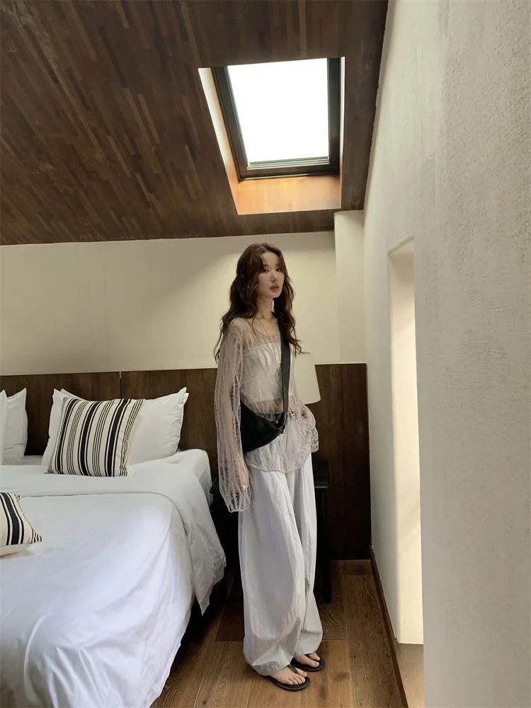 

Женские повседневные брюки TCCW с высокой талией, прямые, свободного кроя, летние, новинка, корейская версия, простой дизайн, длинные брюки с изогнутым кроем