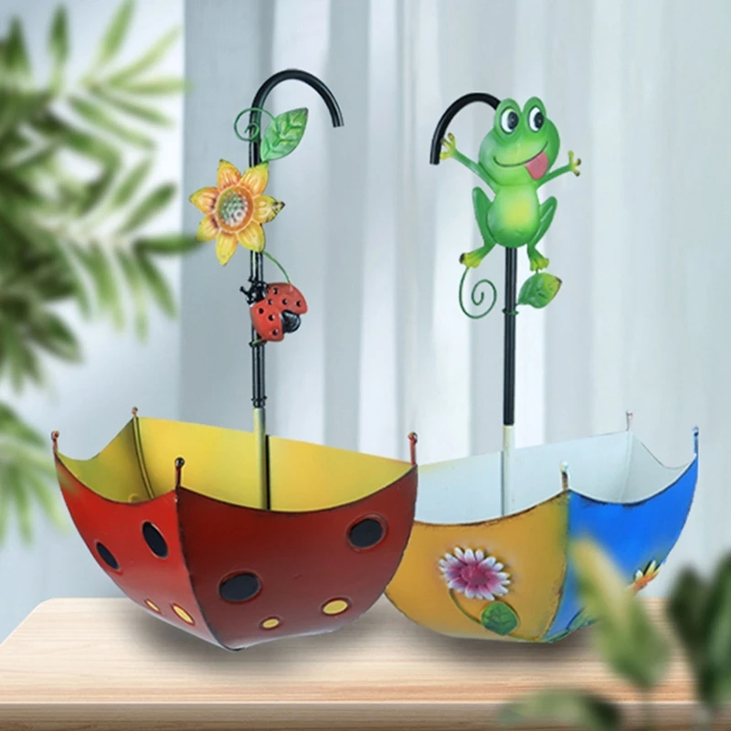 

Hanging Iron Flower Pot For Garden Balcony Porch With Animal Ornament Creative Umbrella Design Wall Mounted Planter For Use B03E