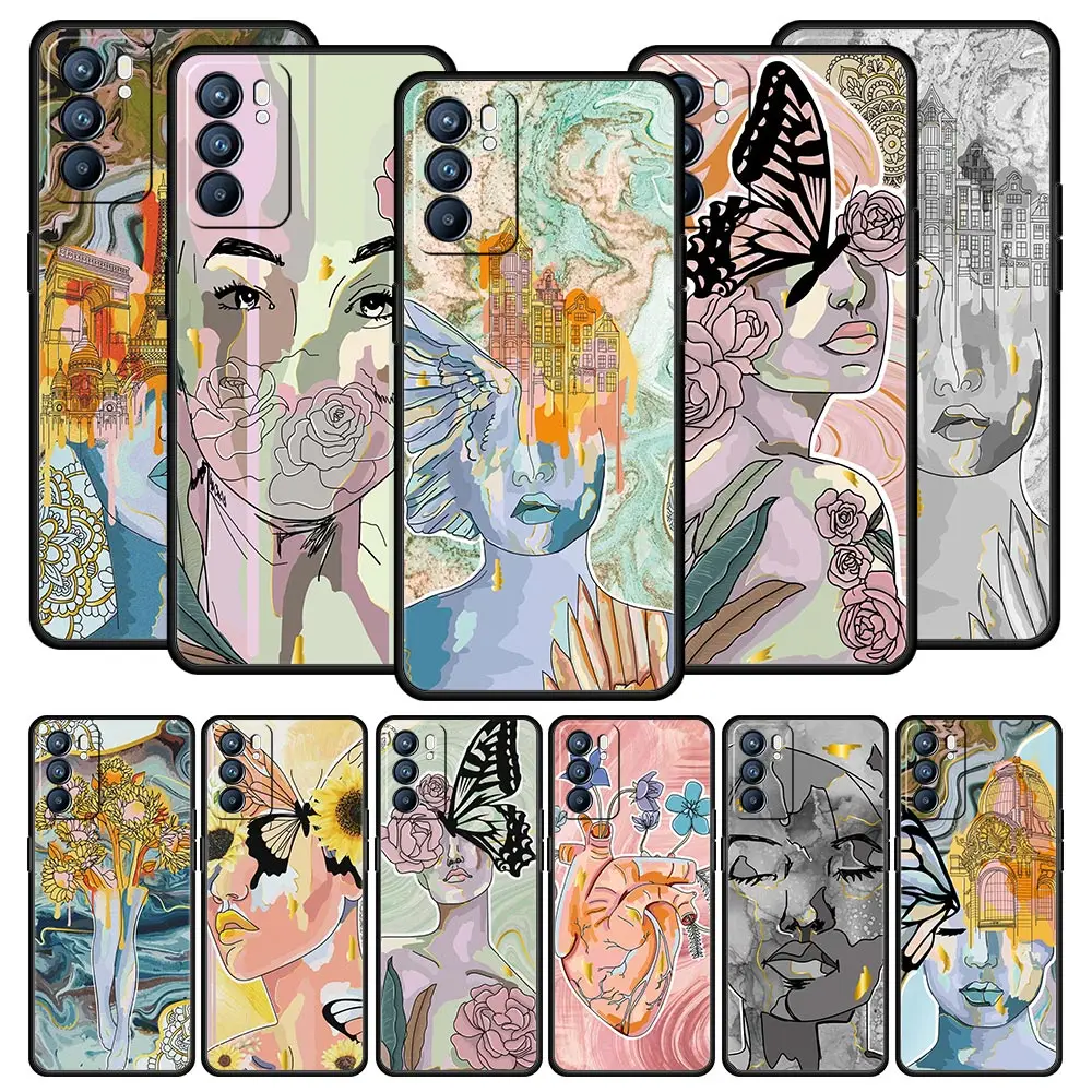 marble Parisian girl art flower Phone Case For Oppo Find X5 A54 A53 A52 A9 2020 A15 A95 A16 A76 A74 Reno7 SE Reno6 Pro 5G Cover