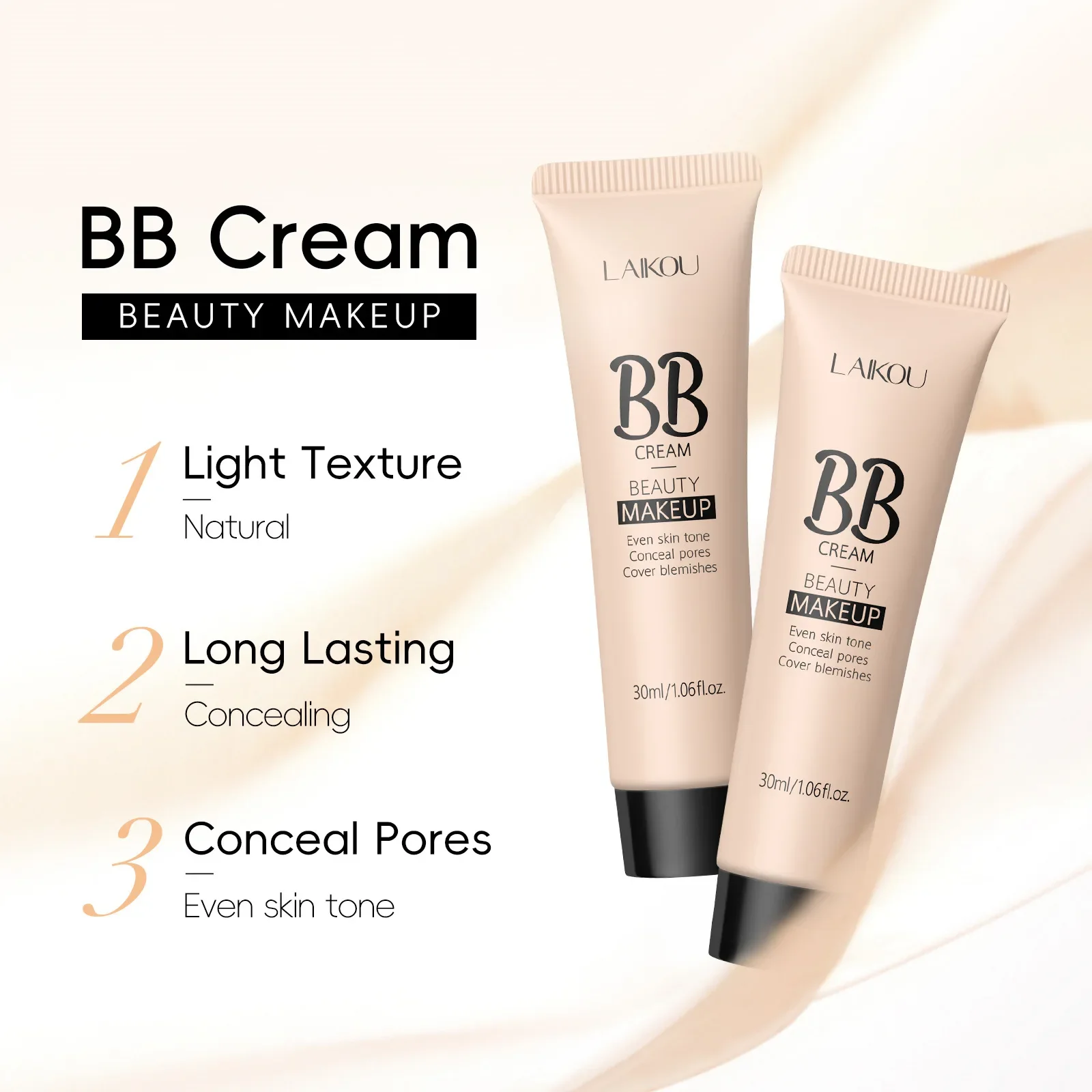 LAIKOU Base de 9 colores BB cream 30ml crema correctora Facial Natural cubrir ojeras poros textura ligera Base de maquillaje