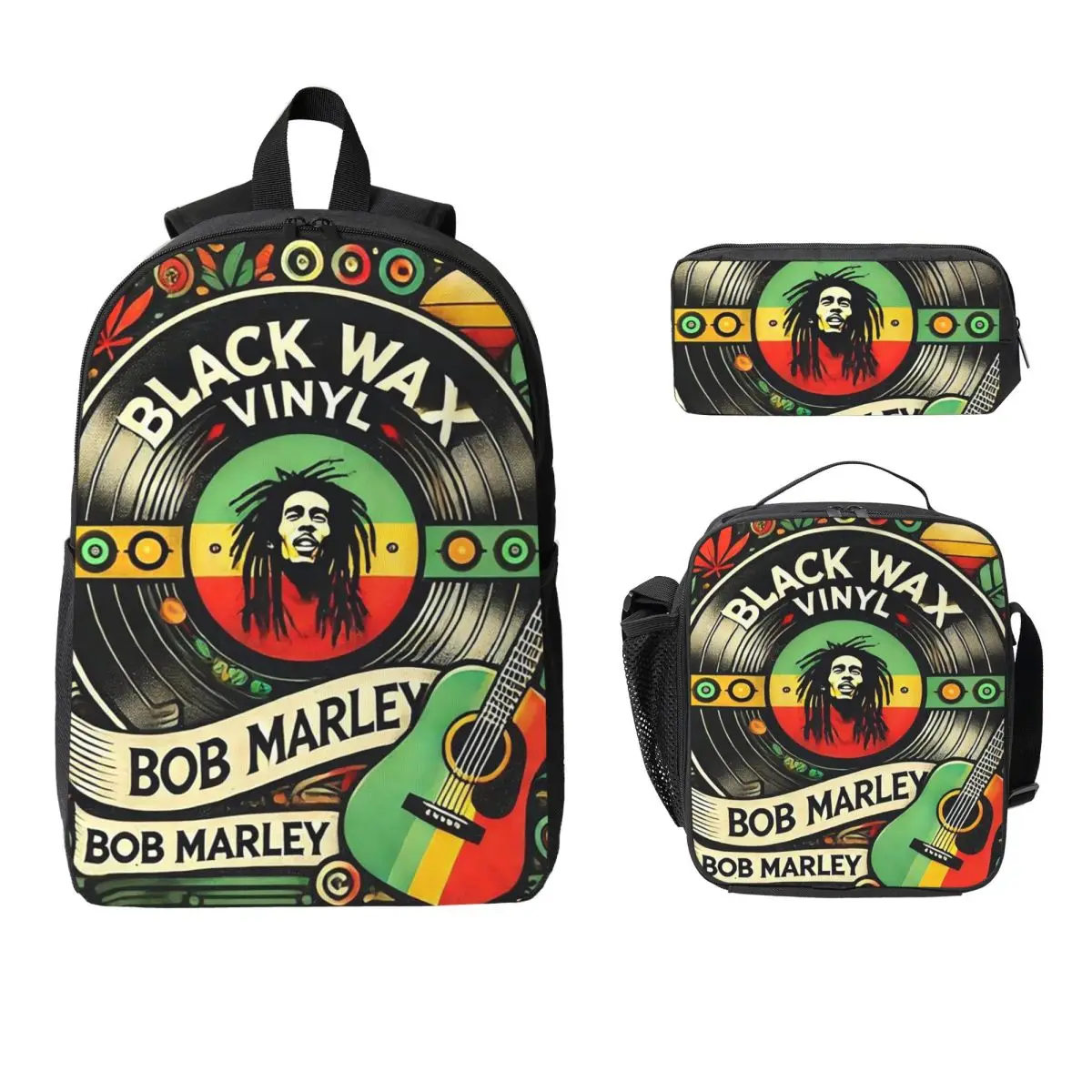 

Bob Marley Reggae Backpack Student Boys Girls BookBag School Bag Computer Shoulder Bags 3ps Insulated Lunch Bag Pencil Case