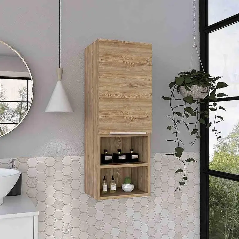 

Light Oak Medicine Cabinet, 32" H, 2 Interior Shelves, 2 External Shelves, Storage Solution for Home or Office