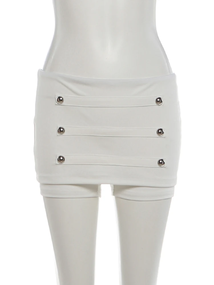 Sisterlinda Damen Hottie Short mit zweireihiger Dekoration, Falten, elastische Taille, hohe Elastizität, Hottie Midnight Fashion Streetwear – Detail 9