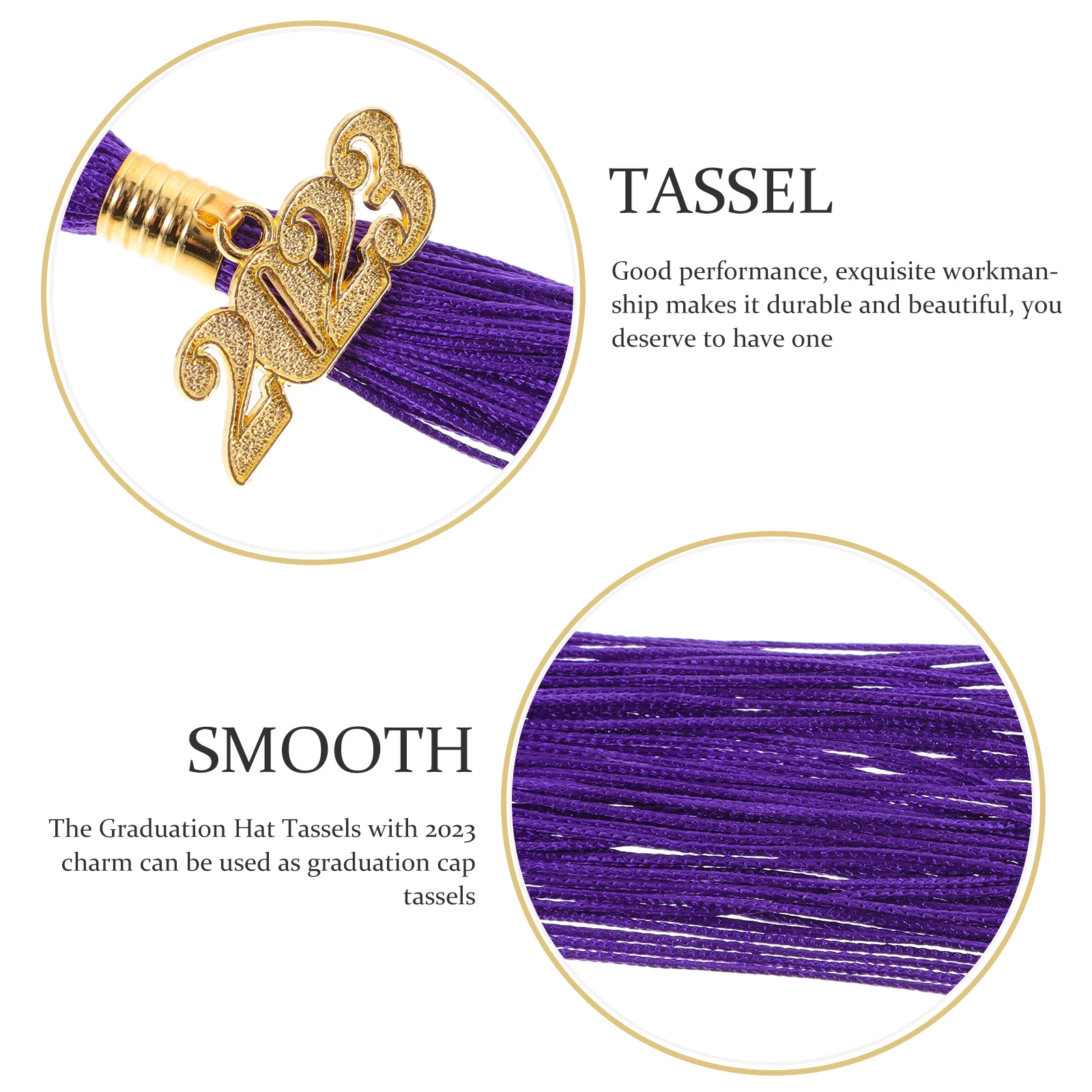 

6 Pieces Graduation Tassel Decoration Hat Accessories 2024 Charm Purple Gold Polyester Material Practical Display Cap