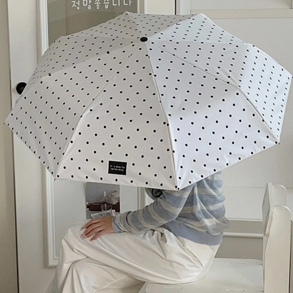 Windproof U-Shaped Handle Polka Dot Umbrella Dual-Use 8-Rib Manual Folding Umbrella Lightweight UV Protection Umbrella Travel
