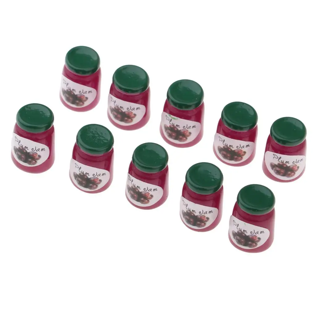 1/12 casa de bonecas cozinha cena de vida ornamento-modelo de comida em miniatura conjunto de garrafas de geléia de ameixa fingir 10 peças