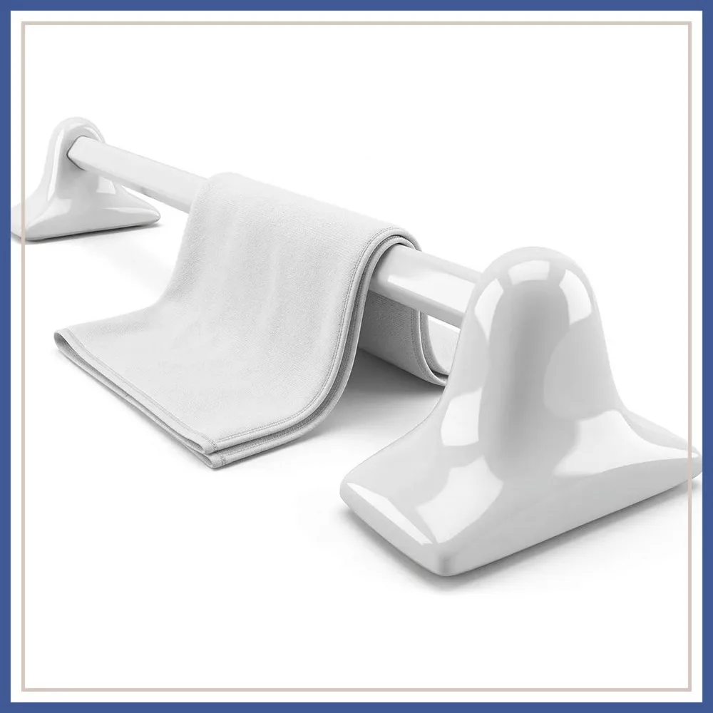 

White Glazed Ceramic Bathroom Accessory Kit - Towel Bar with Wall Insert, Professional Installation Required
