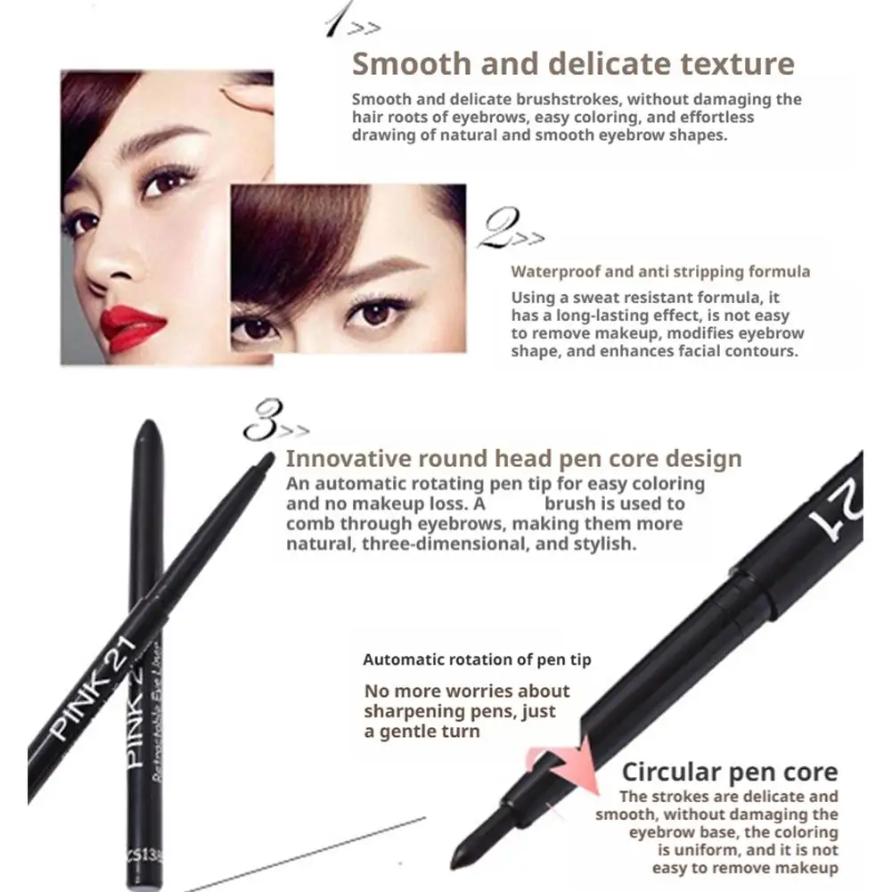 Multifunktionaler Augen-Make-up-Stift Rosa 21 Smoky Eye Lidschattenstift Natürlicher Wasserfester Schwarz-Brauner Eyeliner Langanhaltende Eyeliner-Tools