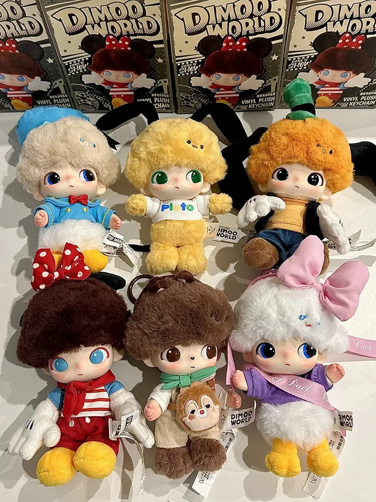 

Original Popmart Dimoo & Disney Vinyl Plush Keychain Series Blind Box Kawaii Mickey Minnie Donald Duck Pendant Girls Xmas Gift