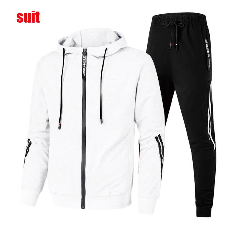 Autumn New in Mens Tracksuit Hooded Sweatshirts Slim Fit Sweatpants   Casual Jogging Zipper Jacket Coat HighQuality Gym Clothing