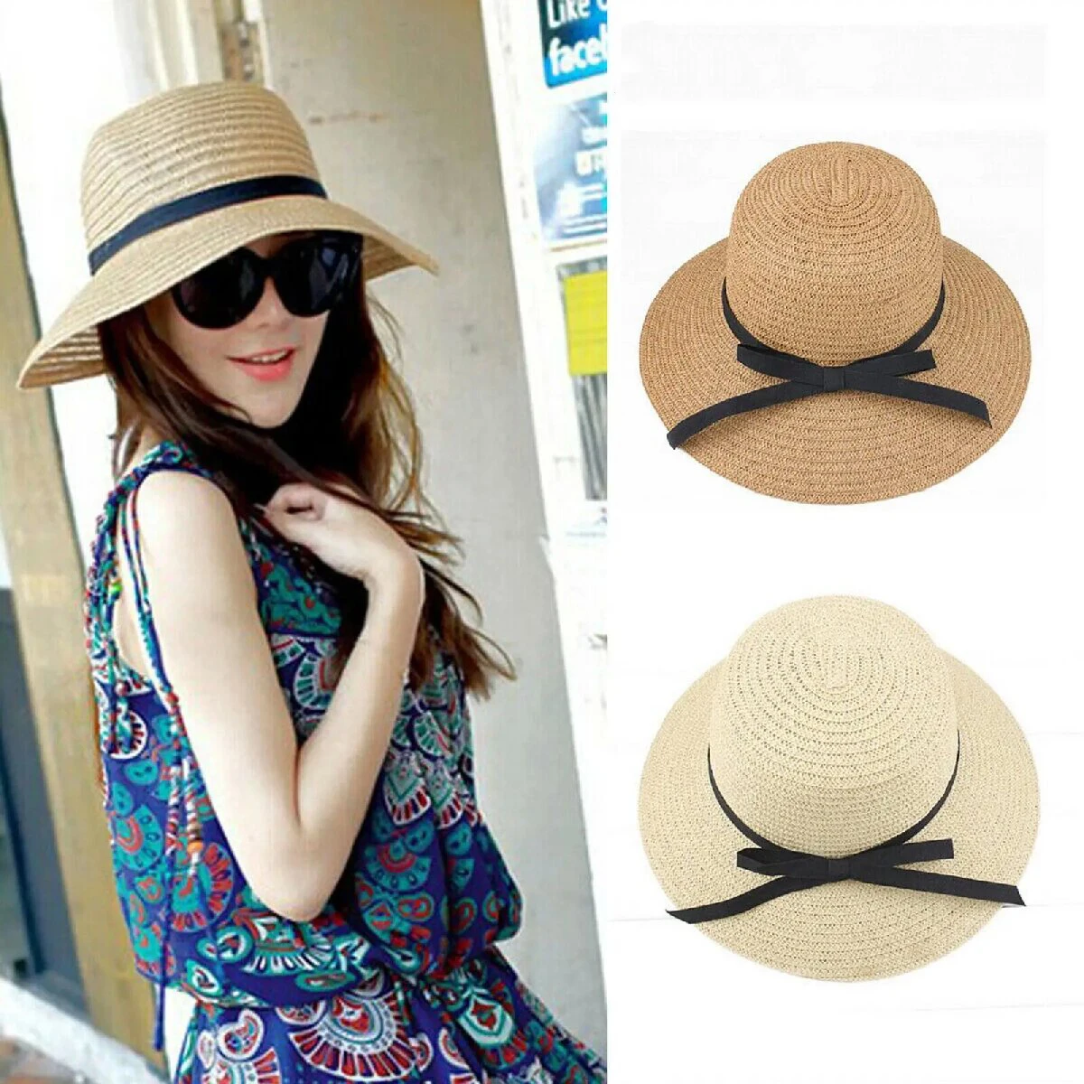 Hat Women's New Summer Beach Sunshade Hat Foldable Beach Vacation Straw Hat Big brim Hat