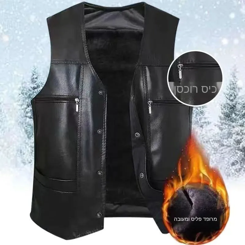 Haining Genuine Leather Vest Fur Integrated Spring Autumn Fleece Lined Multi Pocket Men's Jacket Sleeveless Shoulder Pad Midd...