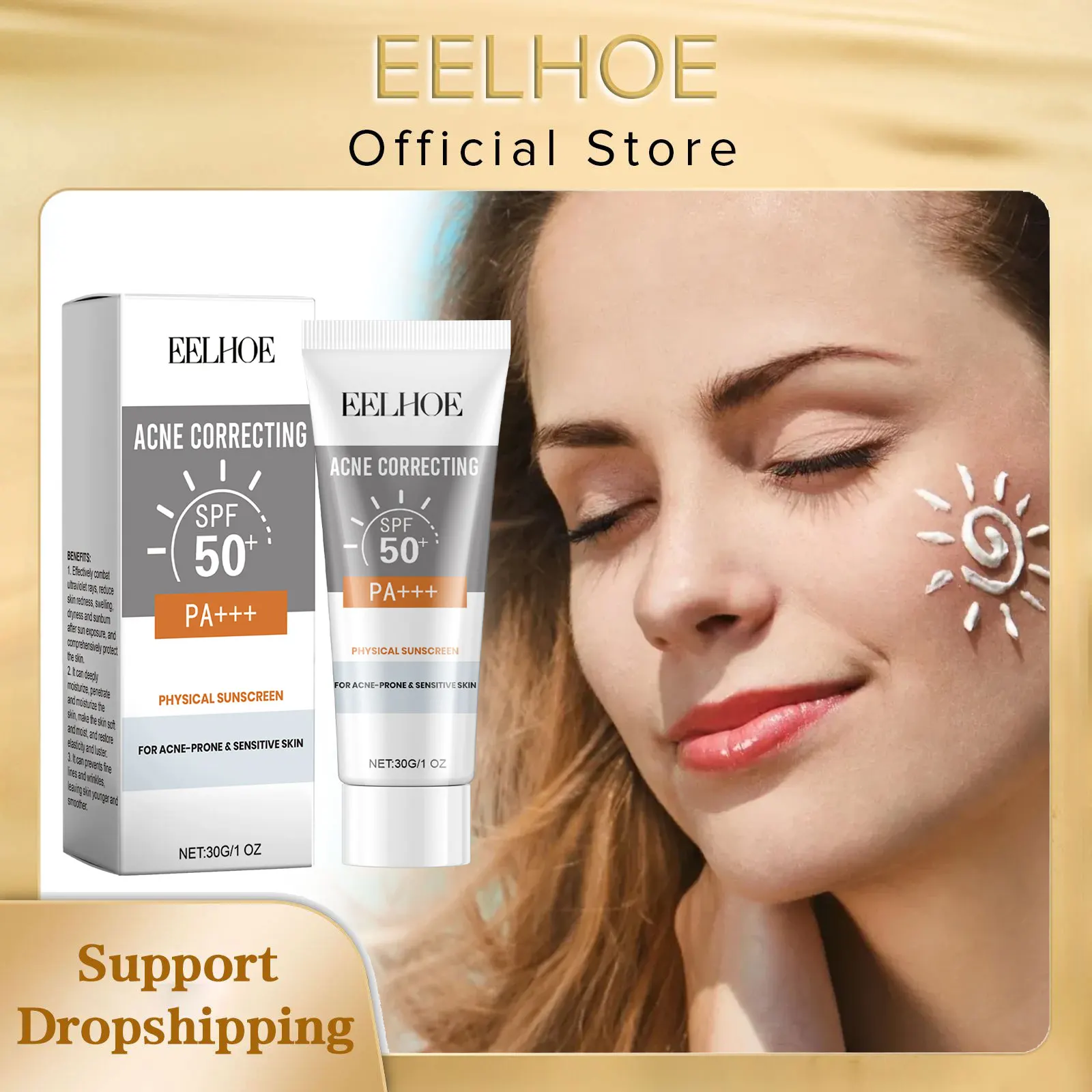 EELHOE Sun Face Protection Sunscreen Spf50 Oil Control Anti Oxidant Moisturizing Skin Brightening Nicotinamide Sunscreen Cream