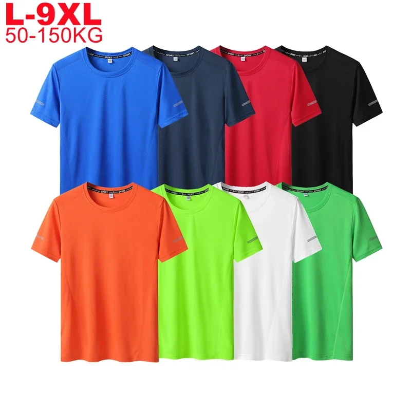 Plus Size 6xl 7xl 8xl 9xl Summer Big Tops Tees Quick Dry Slim Fit T-shirt Men Sport Mesh Short Sleeve Oversized Men\'s T Shirts