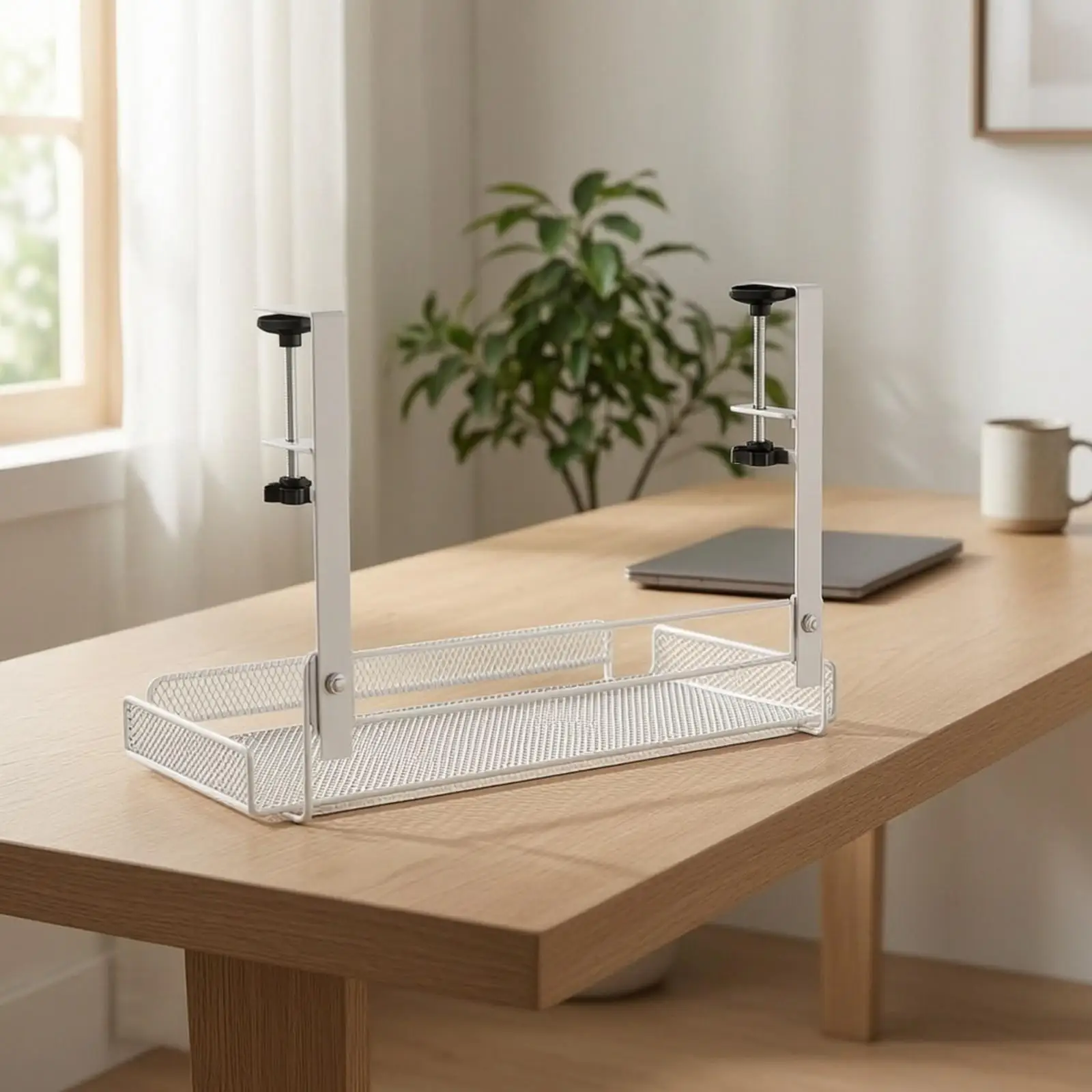 Metal Mesh Cable Tray with Clamp Mount Dust-Resistant Under Desk Cable Management Tray Clamp-on Under-Desk Shelf Carbon Steel