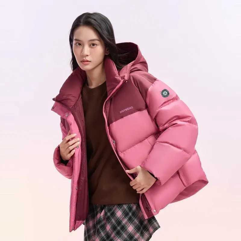 Luxury Brand Winter Warm High-Quality Crop Puffer Jacket Parkas Windproof Hooded Women Patchwork Cotton Padded Coat Long-Sleeved