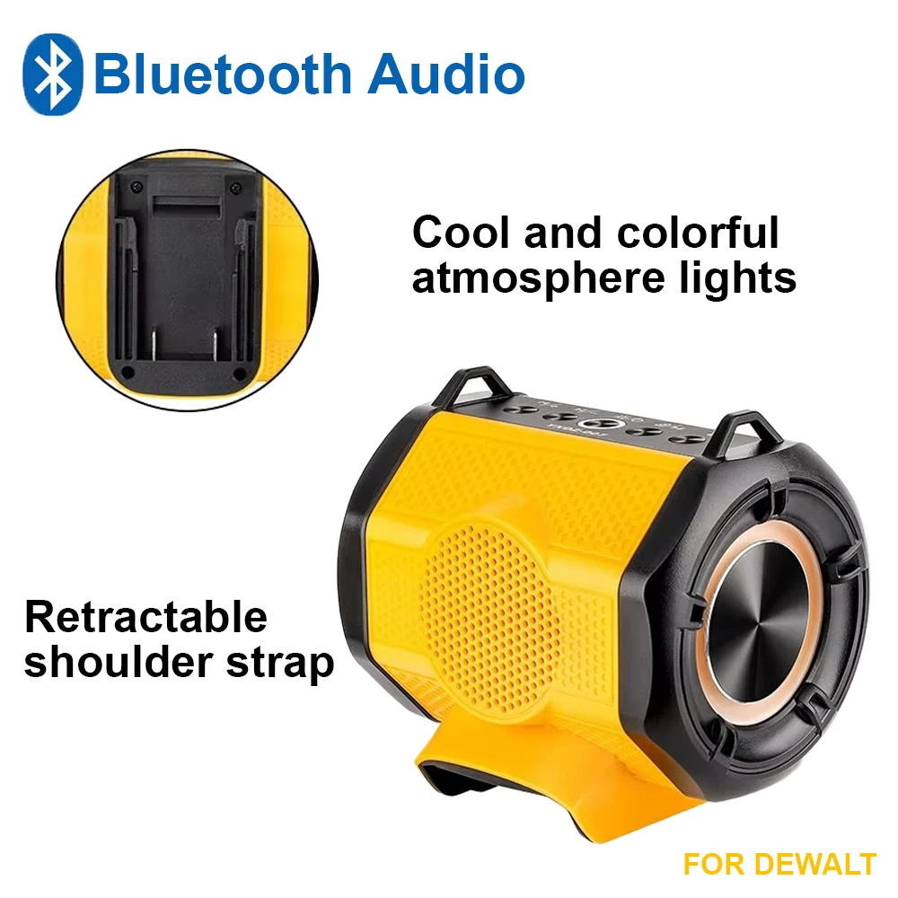 Portable Speaker For Dewalt 20V Battery With USB Type-C Port Bluetooth-compatible Speaker for Camping & Parties (No Battery)