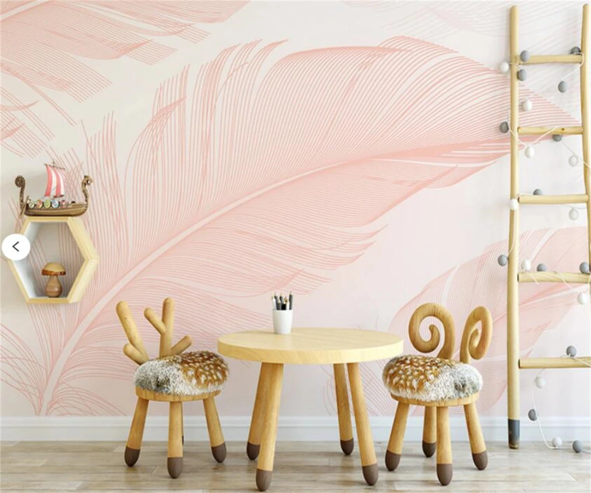 Self-adhesive material custom size Wallpaper pink feather texture children's room background Mural home decoration 3d Wallpaper