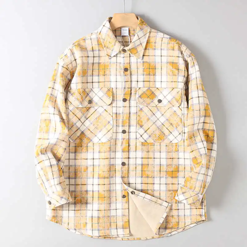 

Men's Thiened Fce Long Sve irt Autumn Winter Loose Casual Outerwear Youth Faion Breathable Cotton Polyester Blend