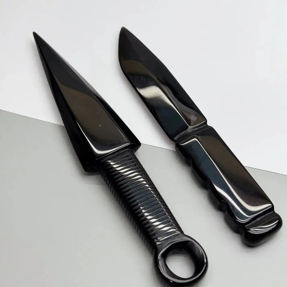 1PC Natural Obsidian Dagger Dragon head carving Original Stone Crystal Model Knife Polishing Unbladed Knife Model Crystal Crafts