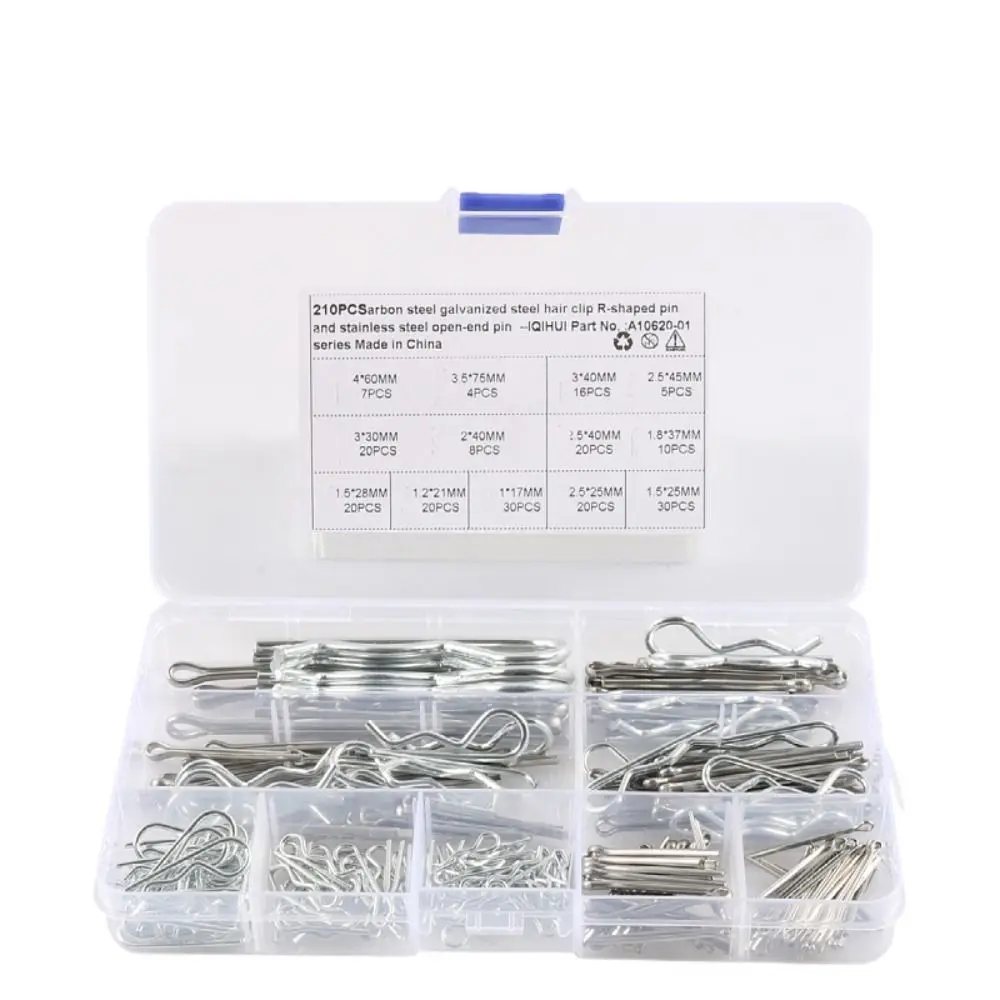 

Stainless Steel Cotter Pin Set 210pcs Corrosion Split Fastener Clips 13 Size Cotter Pin B-shaped Opening Card Spring Pin Trailer