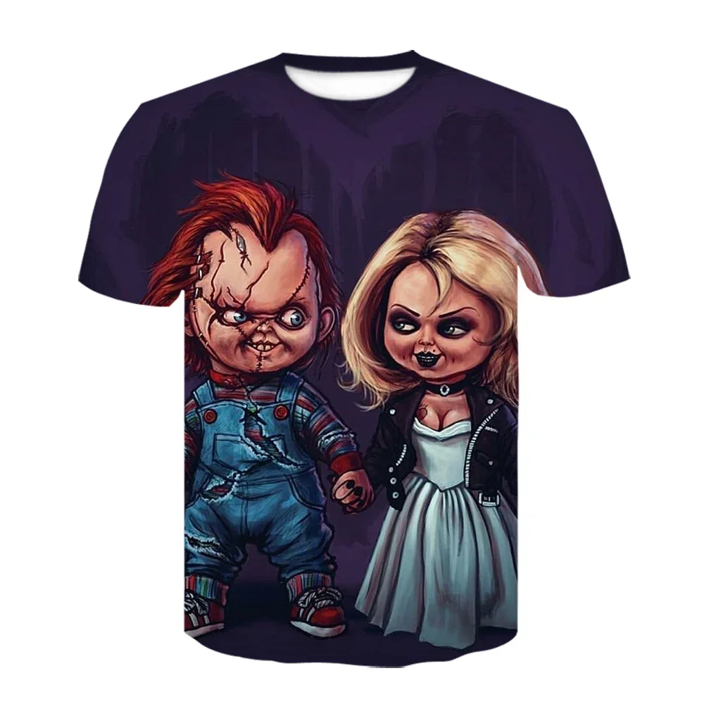 T-shirt motif 3D Bride of Chucky Musim Panas 2023 T-shirt kerah bulat pakaian jalanan Harajuku kaus desain lucu atasan keren anak perempuan anak laki-laki