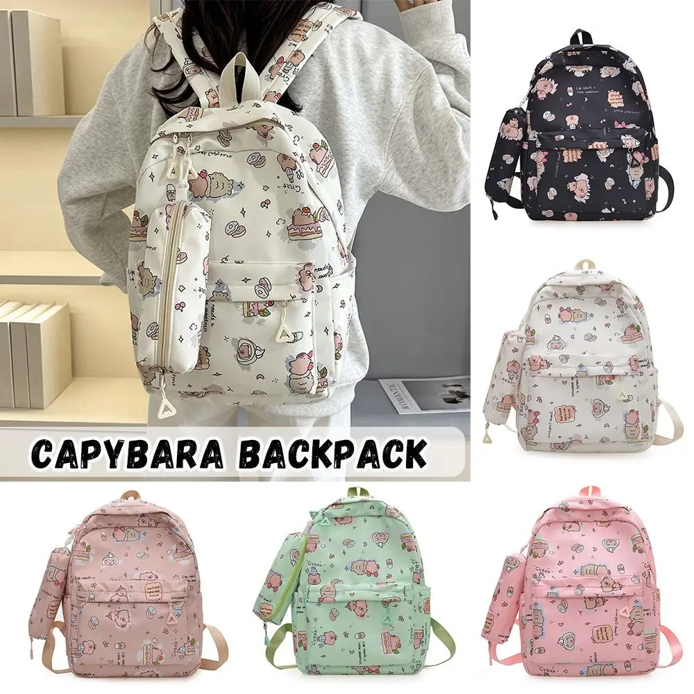 

High Quality Nylon Capybara Backpack Large Capacity Capybara Schoolbag Lightweight Alleviate Burden Shoulders Bag Student Gift