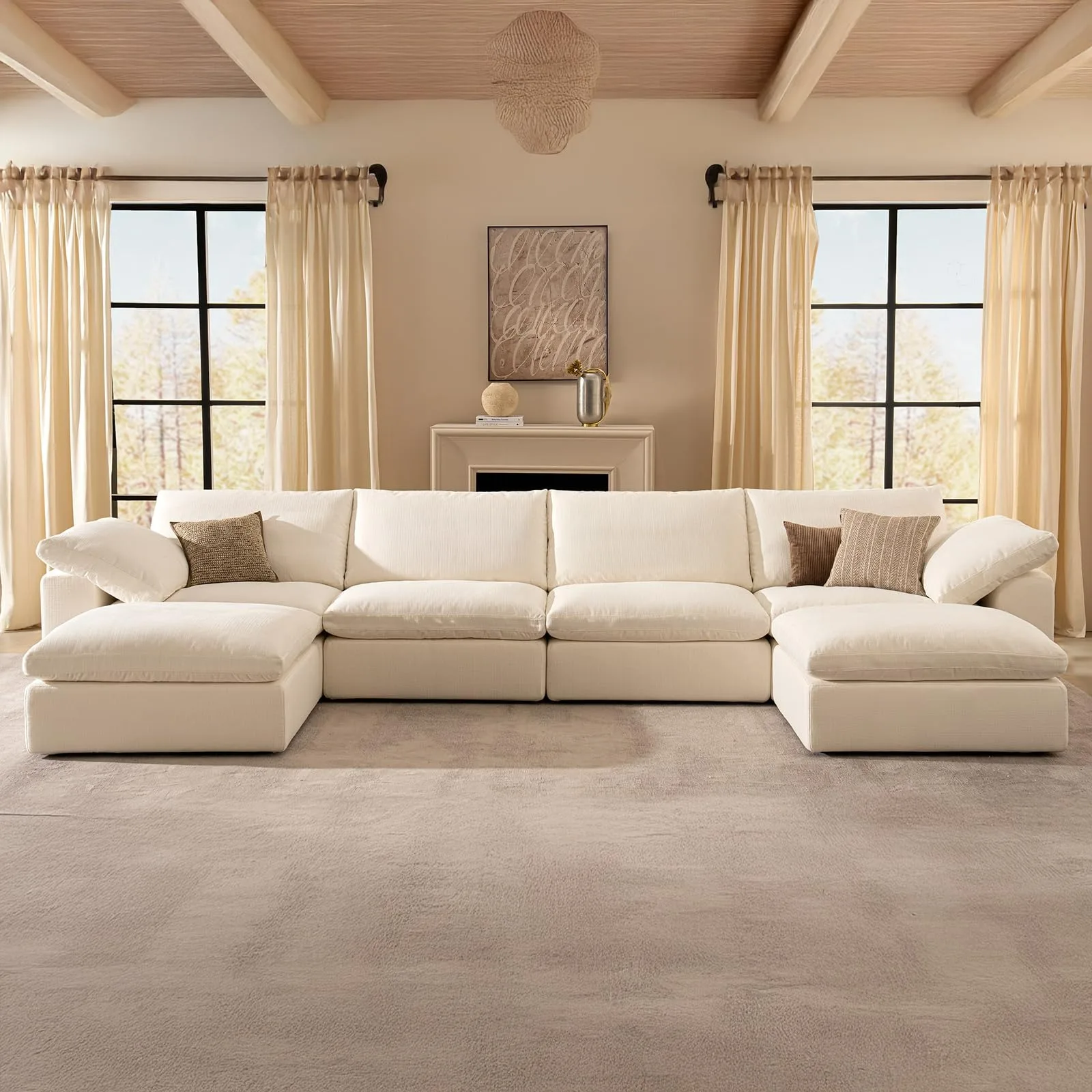 

MUCHEN Современный роскошный белый тканевый диван-облако, 3-местный угловой диван с обивкой и деревянным каркасом