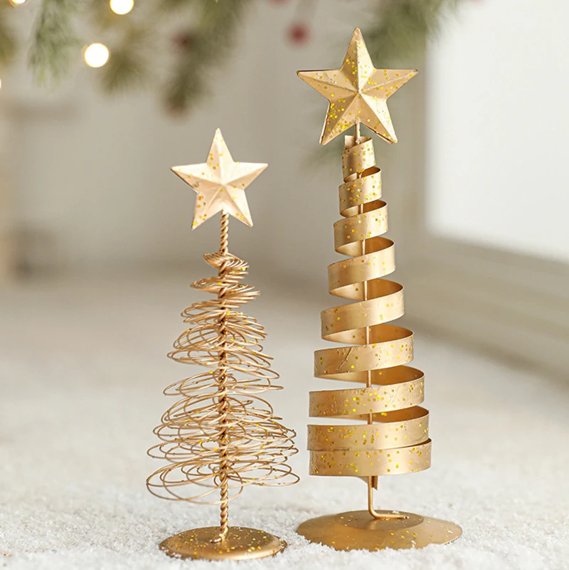 Christmas Decorations Creative Mini Iron Christmas Tree Desktop Crafts Ornaments Nordic Christmas Party Scene Props Home Decor